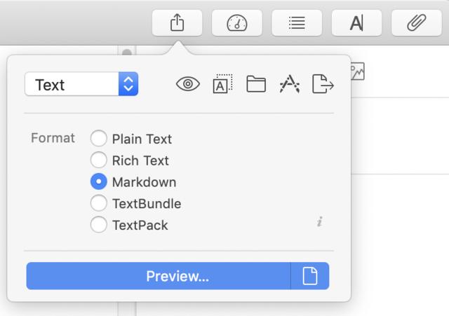 Screen capture of Quick Export feature of Ulysses app