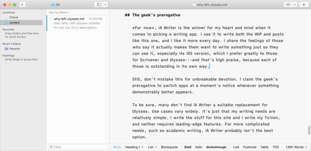 Screen capture from iA Writer app