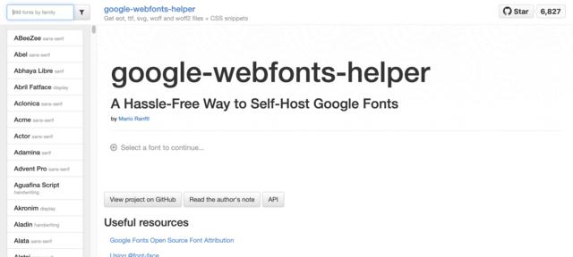 Screen capture of google-webfonts-helper as of 2020-08-09