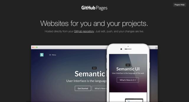 Screen capture of GitHub Pages section of GitHub website