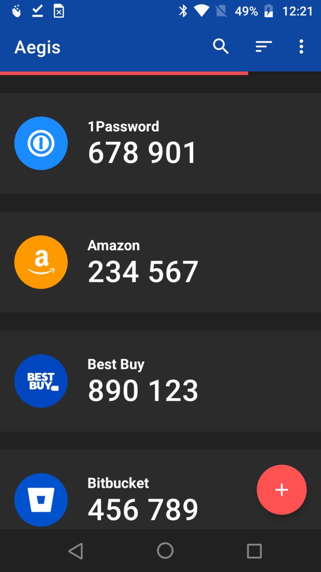 Edited screen capture of Aegis Authenticator application