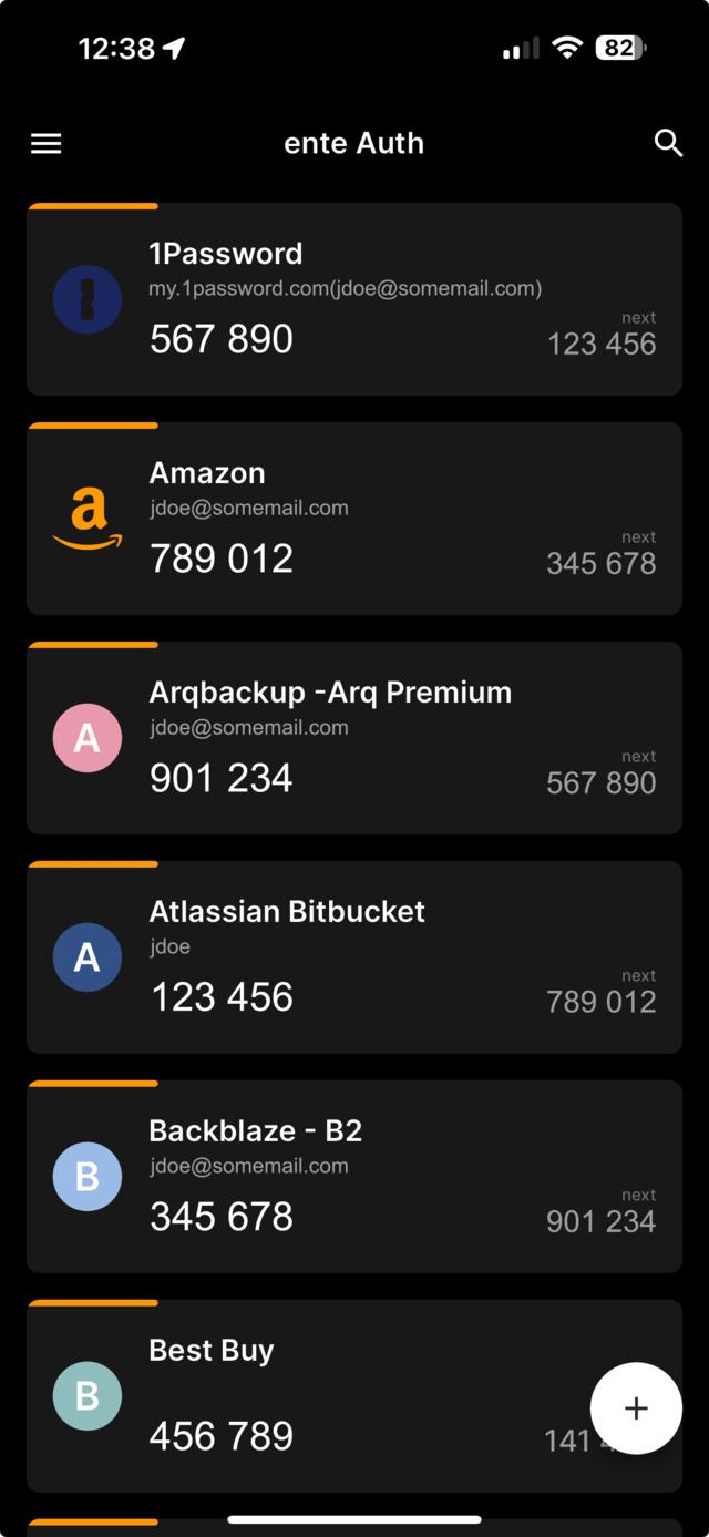 Edited screen capture of Ente Auth application